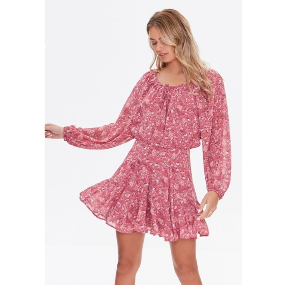 FOREVER 21 Floral Print Cutout Dress